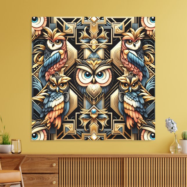 Impresión en lienzo de búhos arcoíris Art Déco (Insitu (Sala de estar))