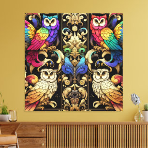 Impresión en lienzo de búhos arcoíris Art Déco