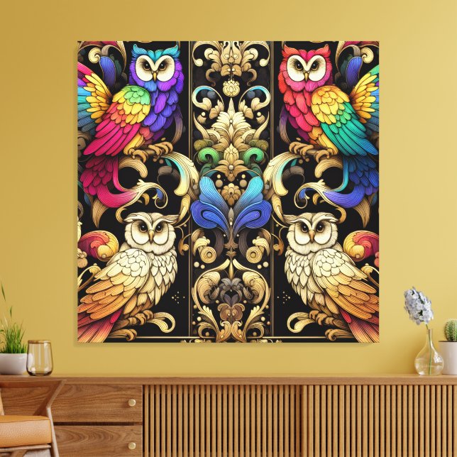 Impresión en lienzo de búhos arcoíris Art Déco (Insitu (Sala de estar))