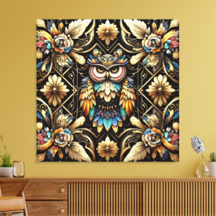 Impresión en lienzo de búhos arcoíris Art Déco