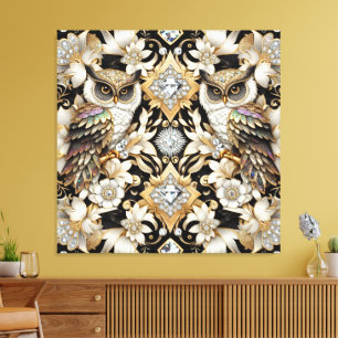 Impresión en lienzo de búhos arcoíris Art Déco