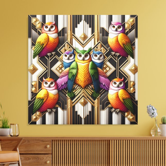 Impresión en lienzo de búhos arcoíris Art Deco (Insitu (Sala de estar))