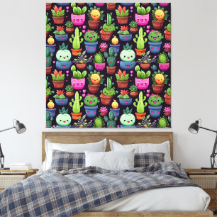 Impresión en lienzo de cactus Kawaii