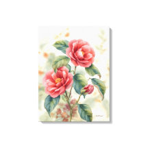 Impresión en lienzo de camelia floral rosa en acua