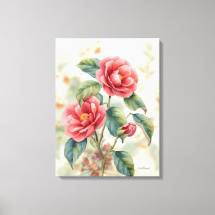 Impresión en lienzo de camelia floral rosa en acua