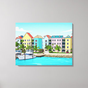 Impresión en lienzo de casas coloridas de las Baha