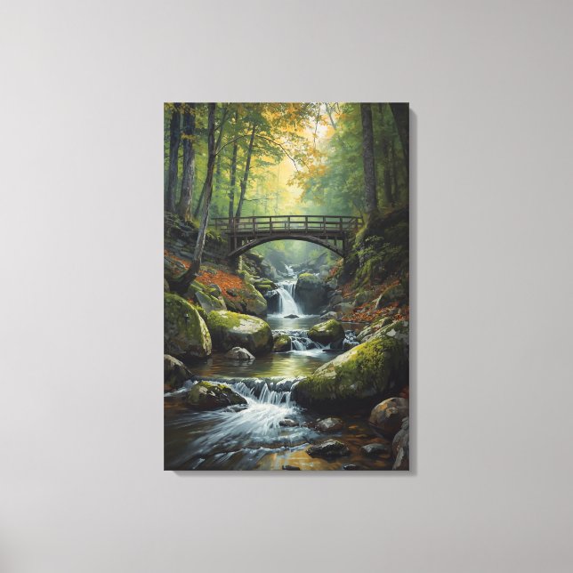 Impresión en lienzo de cascada del puente de otoño (Anverso)