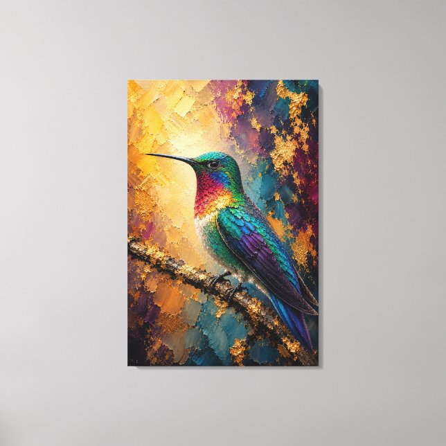 Impresión en lienzo de colibrí de lujo con impasto (Anverso)