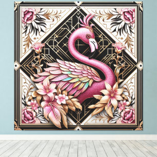 Impresión en lienzo de flamenco rosa Art Deco