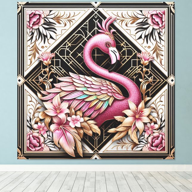 Impresión en lienzo de flamenco rosa Art Deco (Insitu (piso de madera))