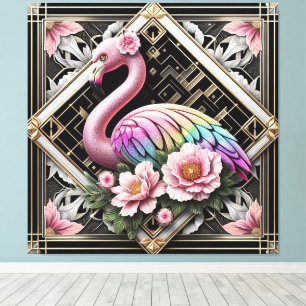 Impresión en lienzo de flamenco rosa Art Deco
