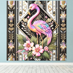 Impresión en lienzo de flamenco rosa Art Deco