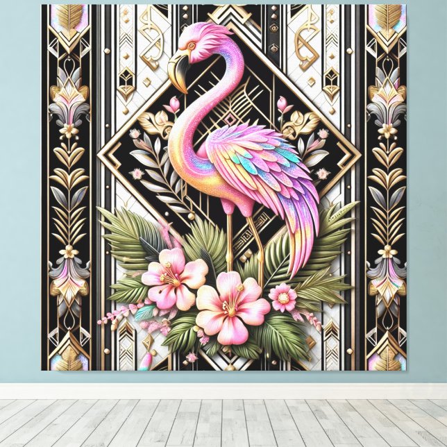 Impresión en lienzo de flamenco rosa Art Deco (Insitu (piso de madera))