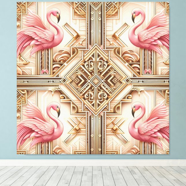 Impresión en lienzo de flamenco rosa Art Deco (Insitu (piso de madera))