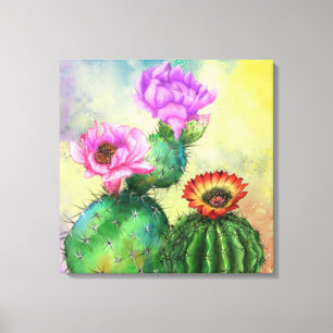 Impresión en lienzo de flores de cactus coloridas 