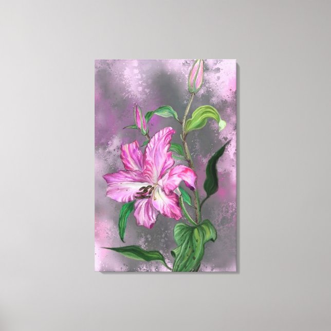 Impresión en lienzo de flores de lirio rosadas púr (Anverso)