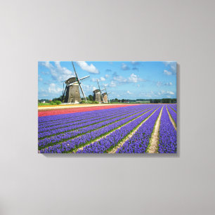 Impresión en lienzo de flores y molinos de viento