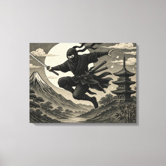 Impresión en lienzo de luna llena japonesa ninja F