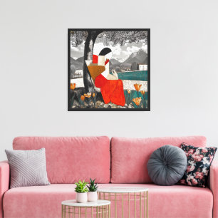 Impresión en lienzo de mujer abstracta leyendo