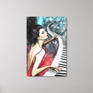 Impresión en lienzo de mujer al piano