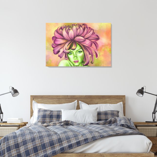 Impresión en lienzo de mujer con crisantemo (Insitu(Dormitorio))