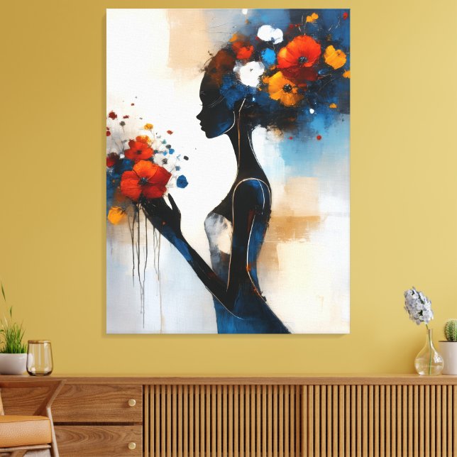 Impresión en lienzo de mujer con flores (Insitu (Sala de estar))