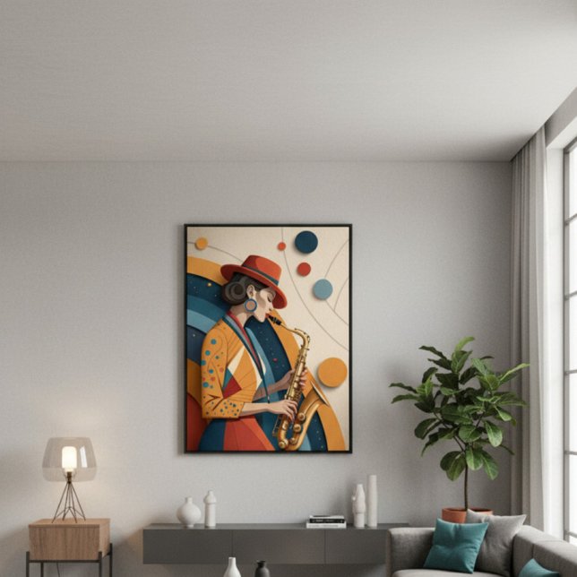 Impresión en lienzo de mujer de jazz abstracto ele (Elegant Abstract Jazz Woman Canvas Print)