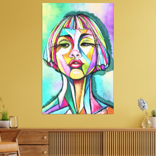 Impresión en lienzo de mujer estilo arte cubista