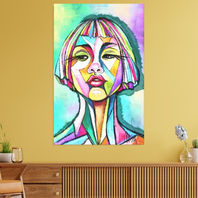 Impresión en lienzo de mujer estilo arte cubista (Insitu (Sala de estar))
