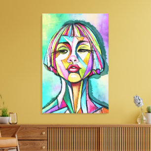 Impresión en lienzo de mujer estilo arte cubista