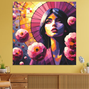 Impresión en lienzo de mujer floral