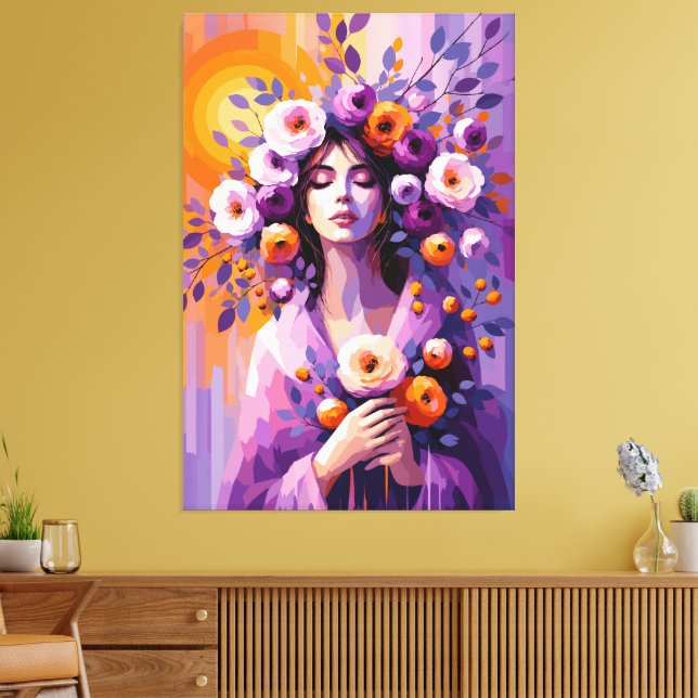 Impresión en lienzo de mujer floral boho (Insitu (Sala de estar))