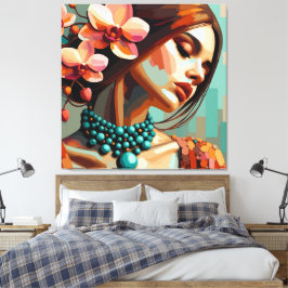 Impresión en lienzo de mujer orquídea boho retro