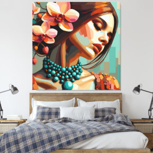 Impresión en lienzo de mujer orquídea boho retro