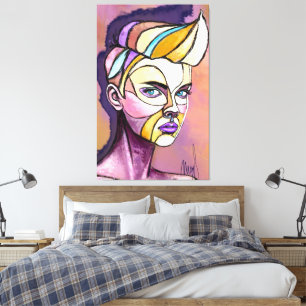 Impresión en lienzo de mujer punk colorida pintada
