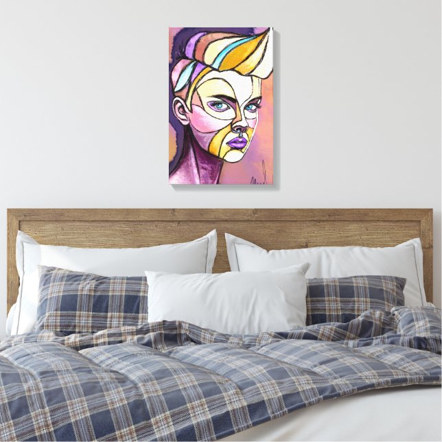 Impresión en lienzo de mujer punk colorida pintada (Insitu(Dormitorio))