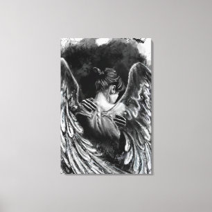 Impresión en lienzo de niña ángel - Pintura en bla