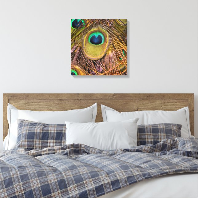 Impresión en lienzo de ojos de pluma de pavo real (Insitu(Dormitorio))