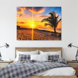 Impresión en lienzo de Palma de Atardecer Caribeño