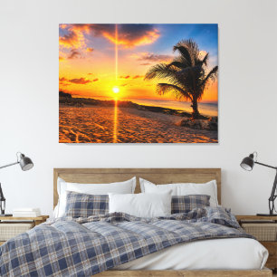 Impresión en lienzo de Palma de Atardecer Caribeño