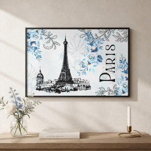 Impresión en lienzo de París en azul