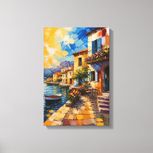 Impresión en lienzo de pintura acuarela de pueblo