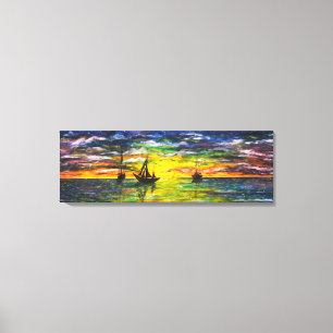 Impresión en lienzo de pintura Barcos al atardecer