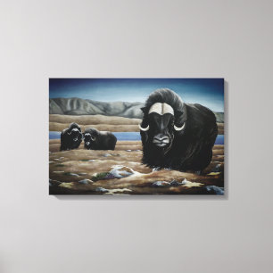 Impresión en lienzo de pintura de buey almizclero