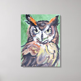 Impresión en lienzo de pintura de búho cuerno sabi