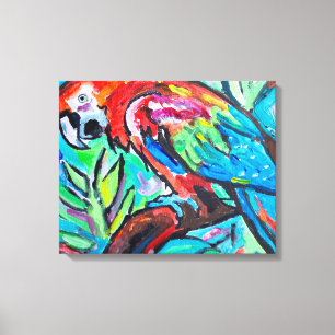 Impresión en lienzo de pintura de loro guacamayo e