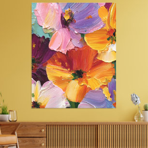 Impresión en lienzo de pintura floral con impasto
