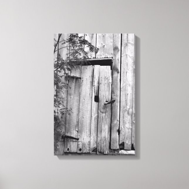 Impresión en lienzo de puerta de granero con árbol (Anverso)