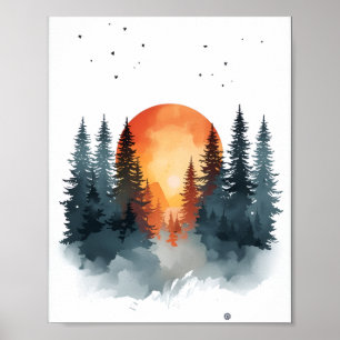 Impresión en lienzo de puesta de sol en bosque de
