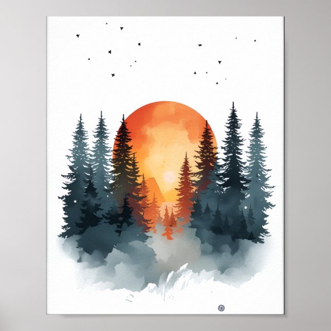 Impresión en lienzo de puesta de sol en bosque de  (Frente)